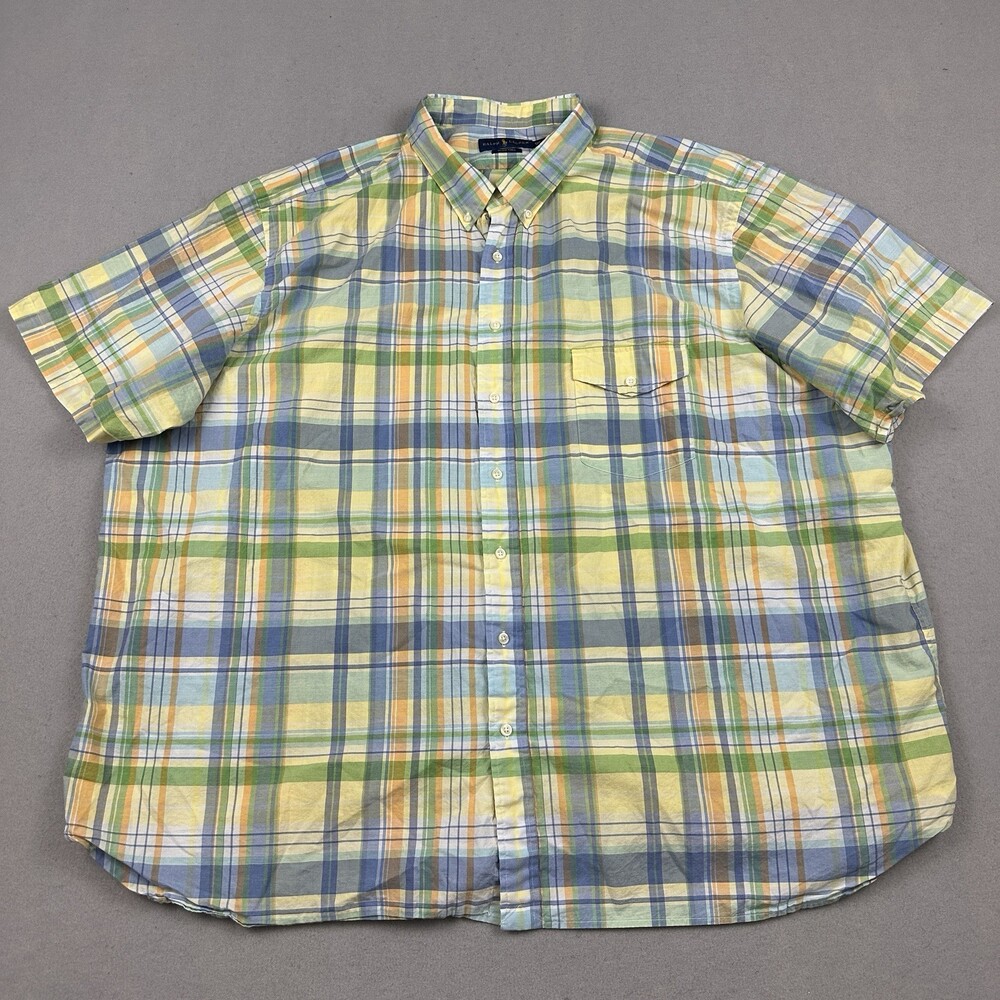 Ralph Lauren Shirt Men 4XB Yellow Plaid Button Up Beach Twill Short Sleeve Pony